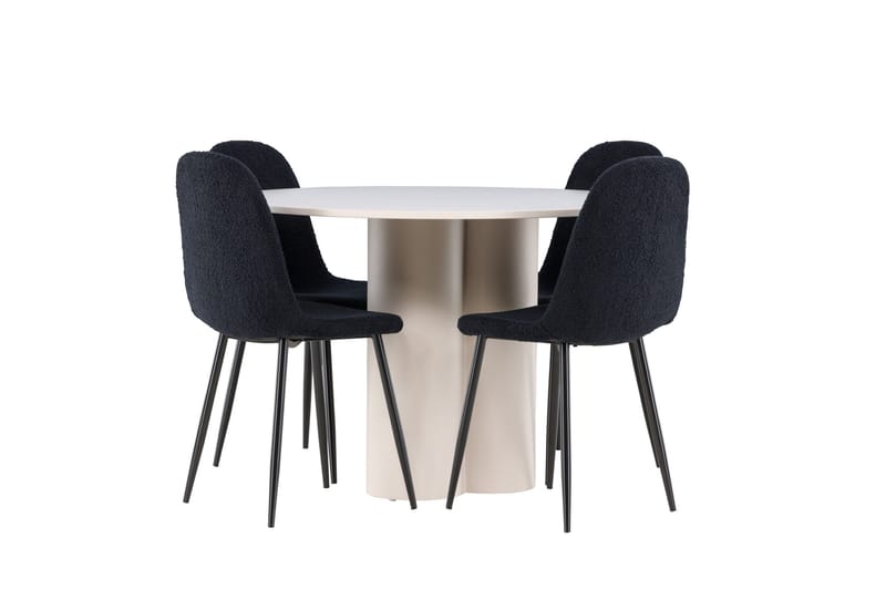 Olivia Matgrupp 110 cm Rund med 4 Polar stolar - Beige/Svart - Möbler - Matplats - Matgrupp & matbord med stolar