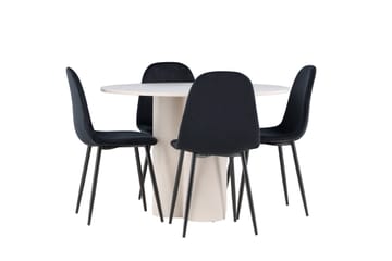 Olivia Matgrupp 110 cm Rund med 4 Polar stolar - Beige/Svart - Möbler - Matplats - Matgrupp & matbord med stolar