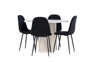 Olivia Matgrupp 110 cm Rund med 4 Polar stolar - Beige/Svart - Möbler - Matplats - Matgrupp & matbord med stolar