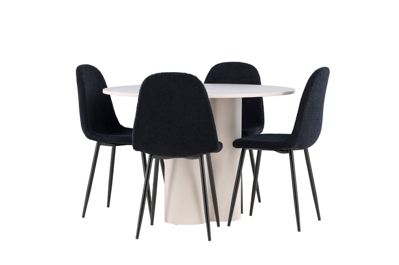 Olivia Matgrupp 110 cm Rund med 4 Polar stolar - Beige/Svart - Möbler - Matplats - Matgrupp & matbord med stolar