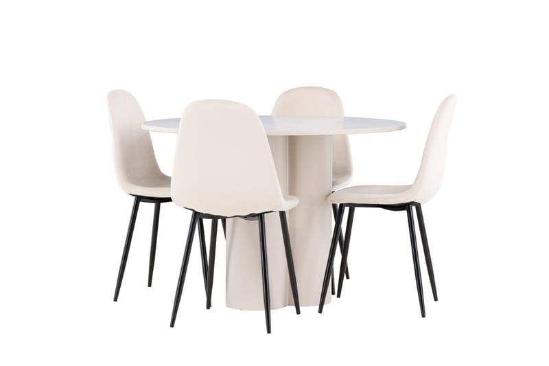 Olivia Matgrupp 110 cm Rund med 4 Polar stolar - Beige/Beige - Möbler - Matplats - Matgrupp & matbord med stolar
