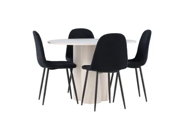 Olivia Matgrupp 110 cm Rund med 4 Polar stolar - Beige/Svart - Möbler - Matplats - Matgrupp & matbord med stolar