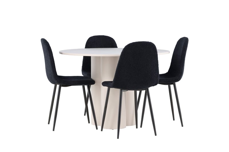 Olivia Matgrupp 110 cm Rund med 4 Polar stolar - Beige/Svart - Möbler - Matplats - Matgrupp & matbord med stolar