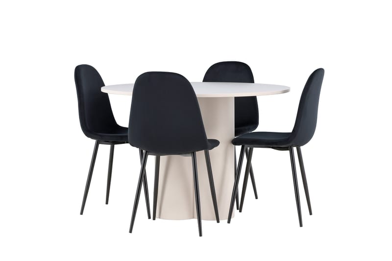 Olivia Matgrupp 110 cm Rund med 4 Polar stolar - Beige/Svart - Möbler - Matplats - Matgrupp & matbord med stolar
