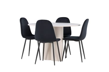 Olivia Matgrupp 110 cm Rund med 4 Polar stolar - Beige/Svart - Möbler - Matplats - Matgrupp & matbord med stolar
