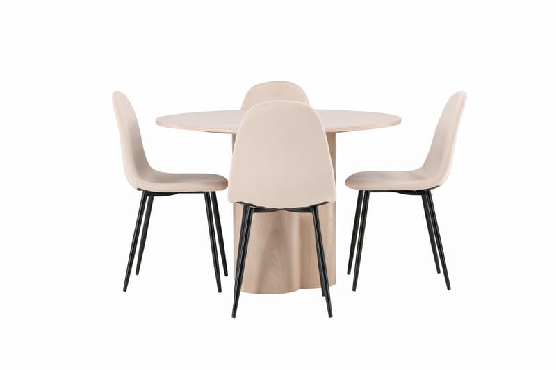 Olivia Matgrupp 110 cm Rund med 4 Polar stolar - Whitewash - Möbler - Matplats - Matgrupp & matbord med stolar