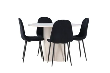 Olivia Matgrupp 110 cm Rund med 4 Polar stolar - Beige/Svart - Möbler - Matplats - Matgrupp & matbord med stolar