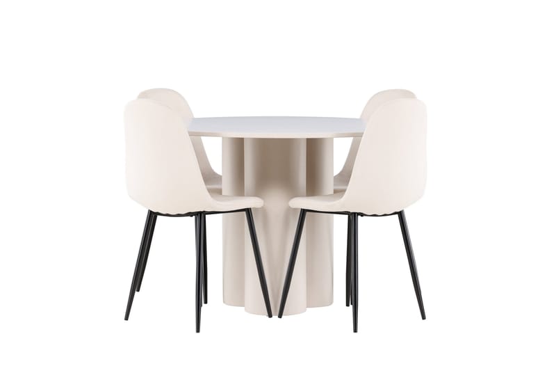 Olivia Matgrupp 110 cm Rund med 4 Polar stolar - Beige/Beige - Möbler - Matplats - Matgrupp & matbord med stolar