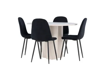 Olivia Matgrupp 110 cm Rund med 4 Polar stolar - Beige/Svart - Möbler - Matplats - Matgrupp & matbord med stolar