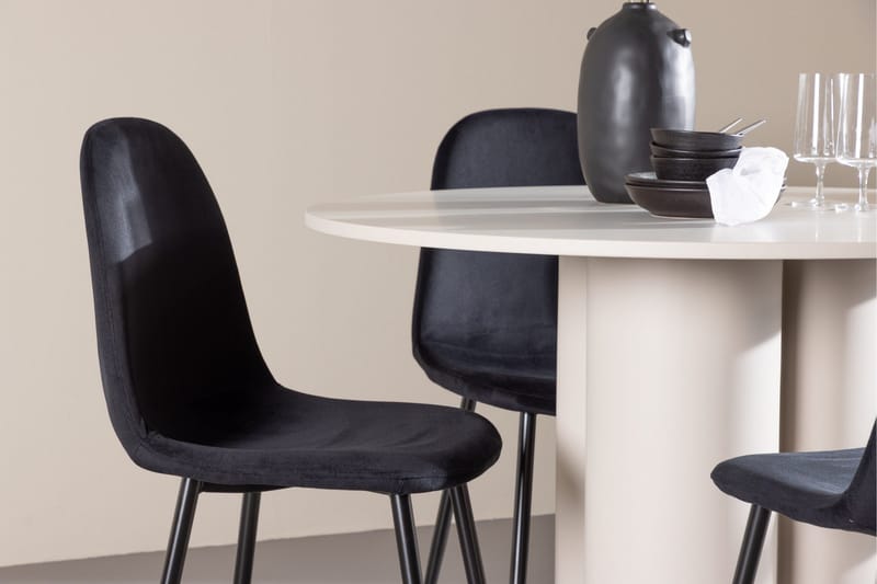 Olivia Matgrupp 110 cm Rund med 4 Polar stolar - Beige/Svart - Möbler - Matplats - Matgrupp & matbord med stolar