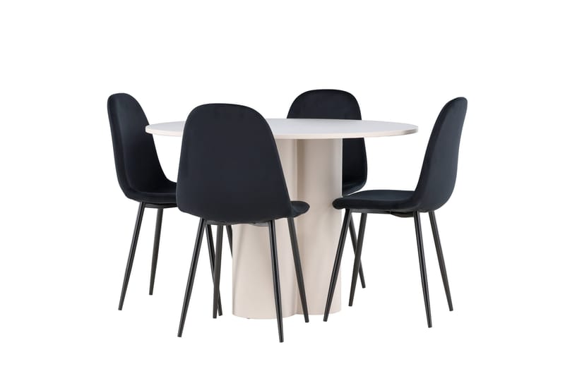 Olivia Matgrupp 110 cm Rund med 4 Polar stolar - Beige/Svart - Möbler - Matplats - Matgrupp & matbord med stolar