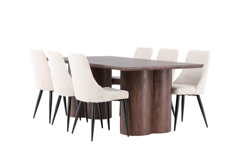 Olivia Matgrupp 210 cm Rektangulär med 6 Leone stolar - Mocca/Beige - Möbler - Matplats - Matgrupp & matbord med stolar