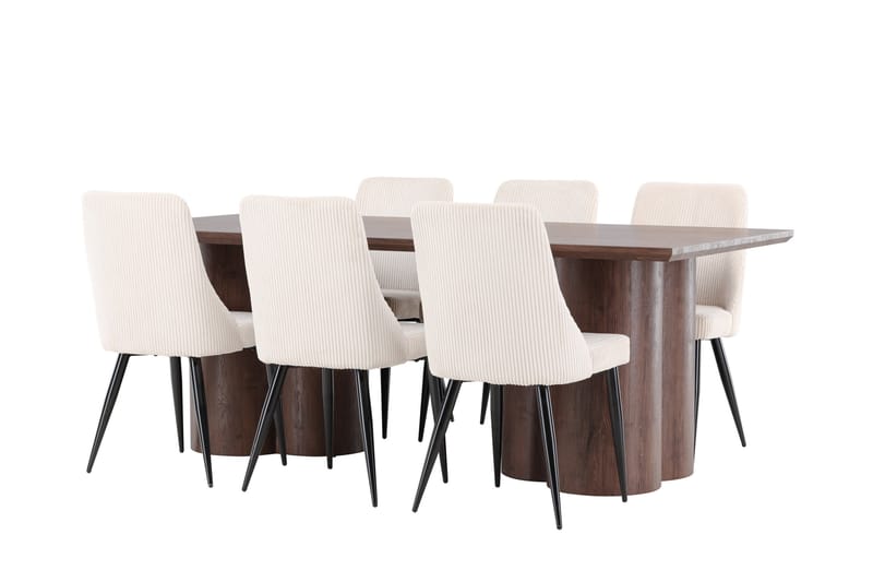 Olivia Matgrupp 210 cm Rektangulär med 6 Leone stolar - Mocca/Beige - Möbler - Matplats - Matgrupp & matbord med stolar