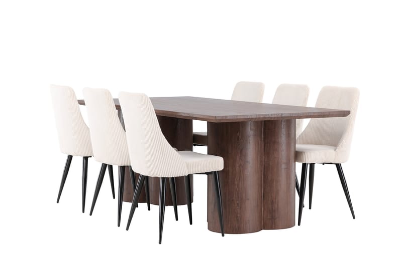 Olivia Matgrupp 210 cm Rektangulär med 6 Leone stolar - Mocca/Beige - Möbler - Matplats - Matgrupp & matbord med stolar