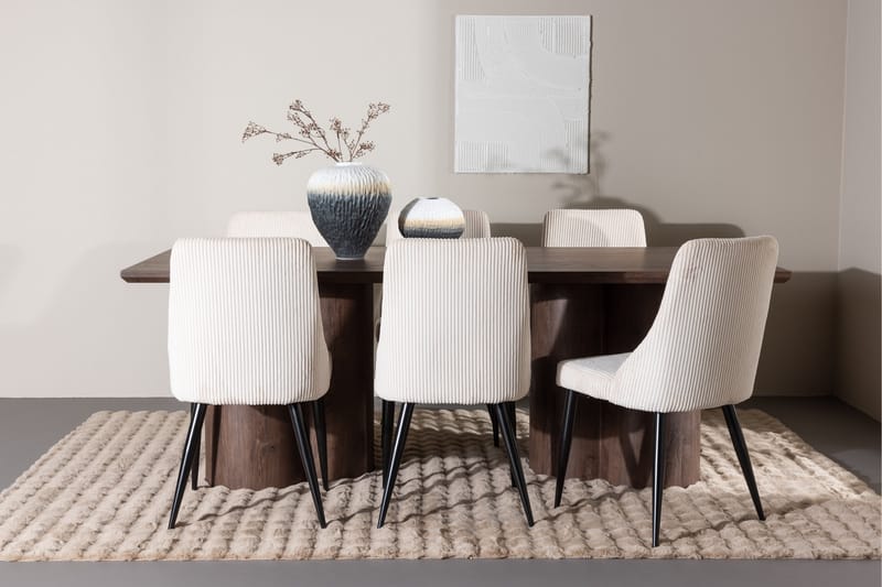 Olivia Matgrupp 210 cm Rektangulär med 6 Leone stolar - Mocca/Beige - Möbler - Matplats - Matgrupp & matbord med stolar