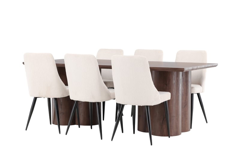 Olivia Matgrupp 210 cm Rektangulär med 6 Leone stolar - Mocca/Beige - Möbler - Matplats - Matgrupp & matbord med stolar