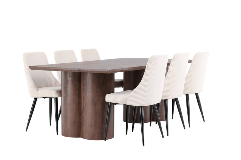 Olivia Matgrupp 210 cm Rektangulär med 6 Leone stolar - Mocca/Beige - Möbler - Matplats - Matgrupp & matbord med stolar