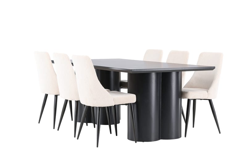 Olivia Matgrupp 210 cm Rektangulär med 6 Leone stolar - Svart/Beige - Möbler - Matplats - Matgrupp & matbord med stolar