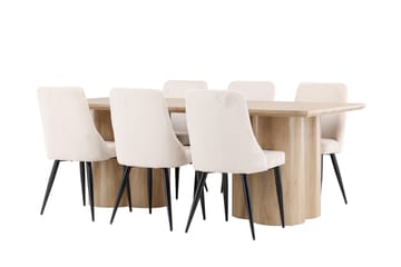 Olivia Matgrupp 210 cm Rektangulär med 6 Leone stolar - Whitewash/Beige - Möbler - Matplats - Matgrupp & matbord med stolar