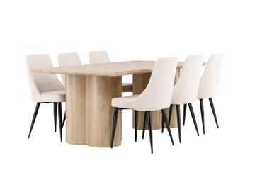 Olivia Matgrupp 210 cm Rektangulär med 6 Leone stolar - Whitewash/Beige - Möbler - Matplats - Matgrupp & matbord med stolar