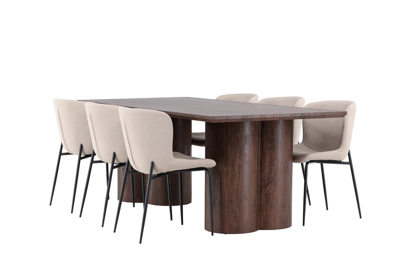 Olivia Matgrupp 210 cm Rektangulär med 6 Modesto stolar - Mocca/Beige - Möbler - Matplats - Matgrupp & matbord med stolar