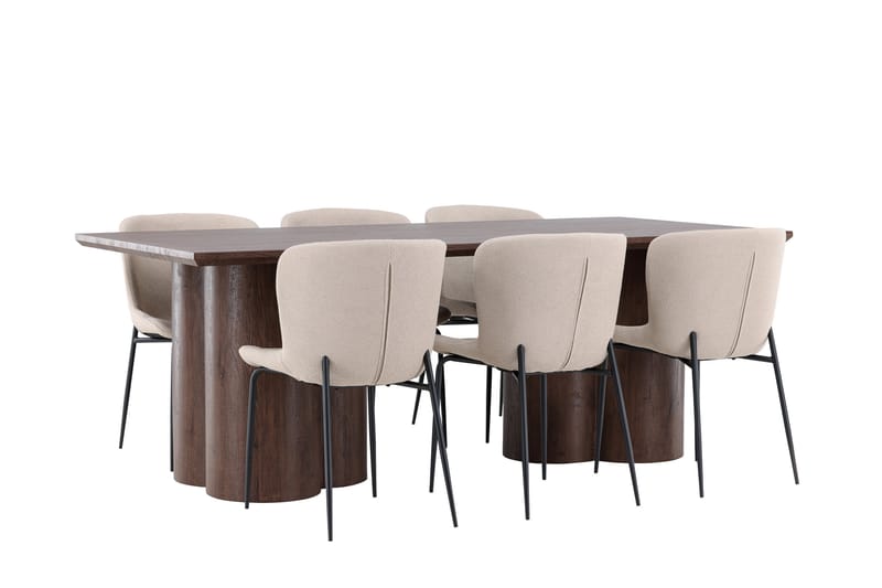 Olivia Matgrupp 210 cm Rektangulär med 6 Modesto stolar - Mocca/Beige - Möbler - Matplats - Matgrupp & matbord med stolar