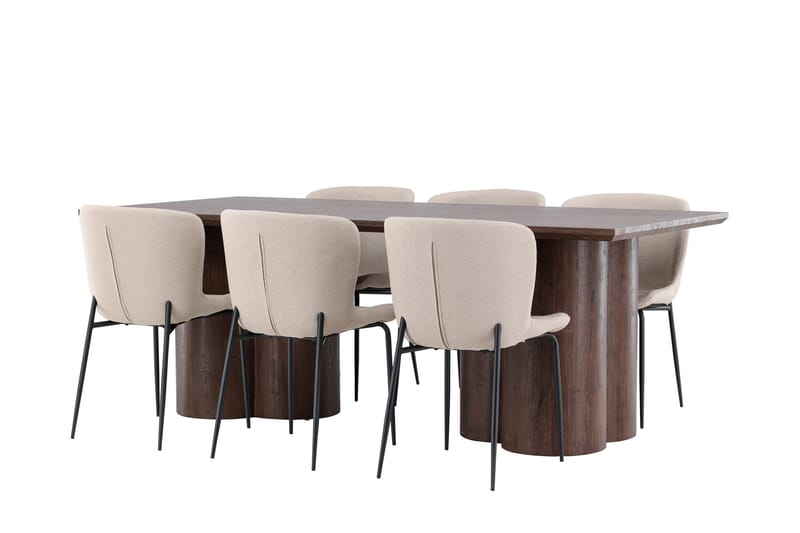 Olivia Matgrupp 210 cm Rektangulär med 6 Modesto stolar - Mocca/Beige - Möbler - Matplats - Matgrupp & matbord med stolar