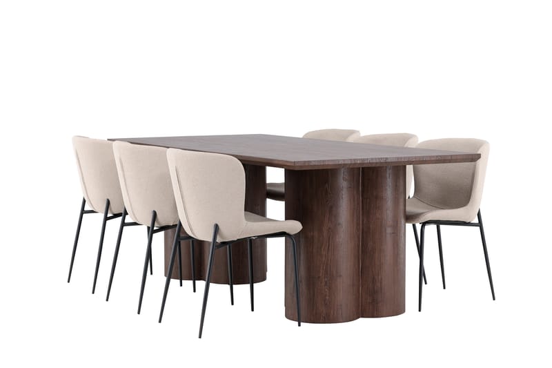 Olivia Matgrupp 210 cm Rektangulär med 6 Modesto stolar - Mocca/Beige - Möbler - Matplats - Matgrupp & matbord med stolar