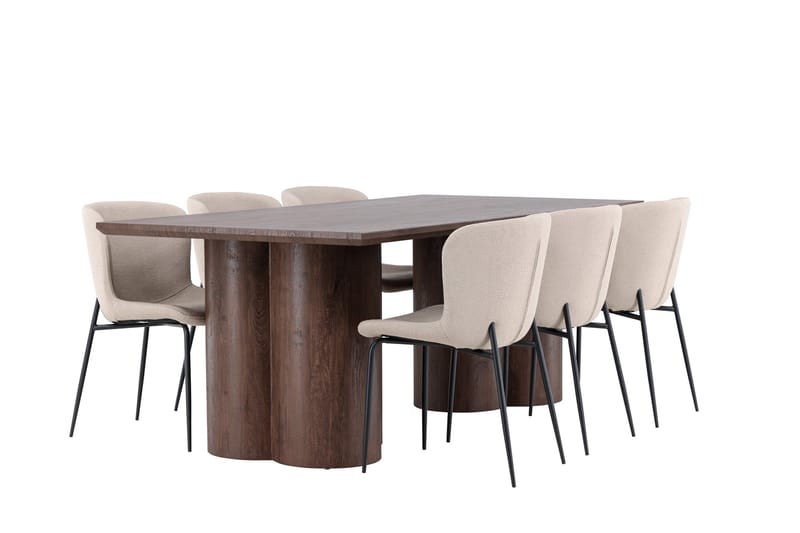 Olivia Matgrupp 210 cm Rektangulär med 6 Modesto stolar - Mocca/Beige - Möbler - Matplats - Matgrupp & matbord med stolar