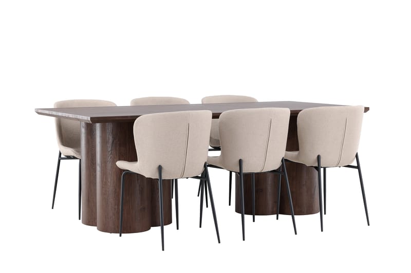 Olivia Matgrupp 210 cm Rektangulär med 6 Modesto stolar - Mocca/Beige - Möbler - Matplats - Matgrupp & matbord med stolar
