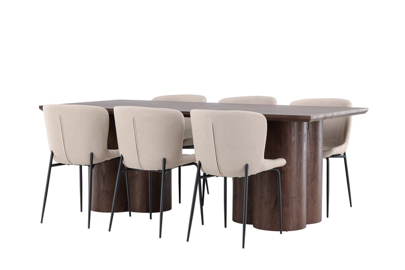 Olivia Matgrupp 210 cm Rektangulär med 6 Modesto stolar - Mocca/Beige - Möbler - Matplats - Matgrupp & matbord med stolar