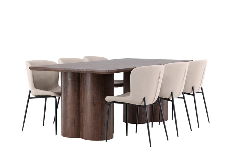 Olivia Matgrupp 210 cm Rektangulär med 6 Modesto stolar - Mocca/Beige - Möbler - Matplats - Matgrupp & matbord med stolar