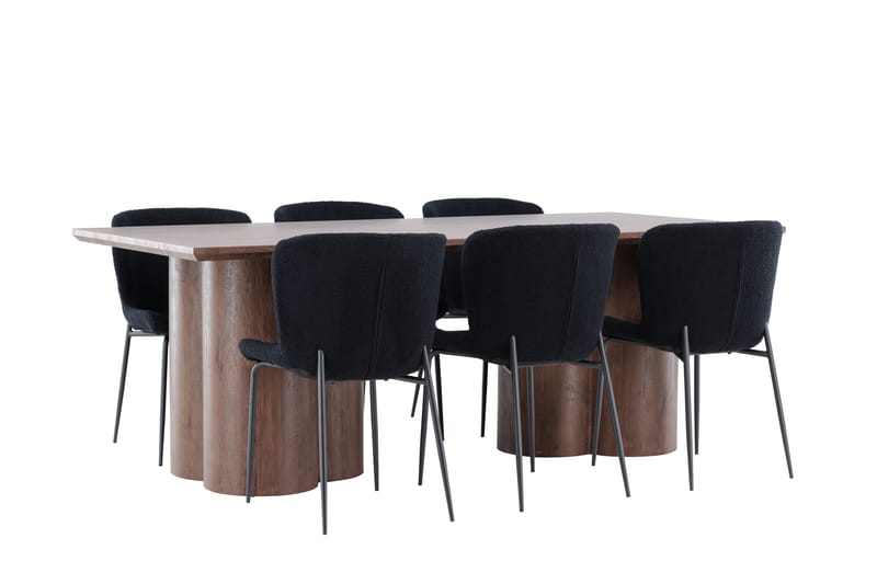 Olivia Matgrupp 210 cm Rektangulär med 6 Modesto stolar - Mocca/Svart - Möbler - Matplats - Matgrupp & matbord med stolar