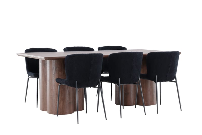 Olivia Matgrupp 210 cm Rektangulär med 6 Modesto stolar - Mocca/Svart - Möbler - Matplats - Matgrupp & matbord med stolar