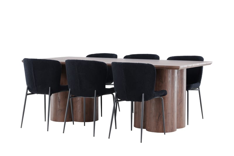 Olivia Matgrupp 210 cm Rektangulär med 6 Modesto stolar - Mocca/Svart - Möbler - Matplats - Matgrupp & matbord med stolar