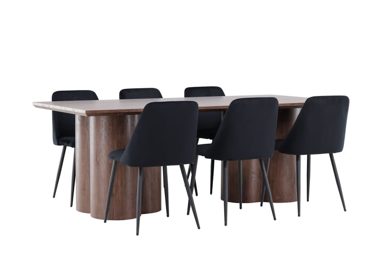 Olivia Matgrupp 210 cm Rektangulär med 6 Night stolar - Mocca/Svart - Möbler - Matplats - Matgrupp & matbord med stolar