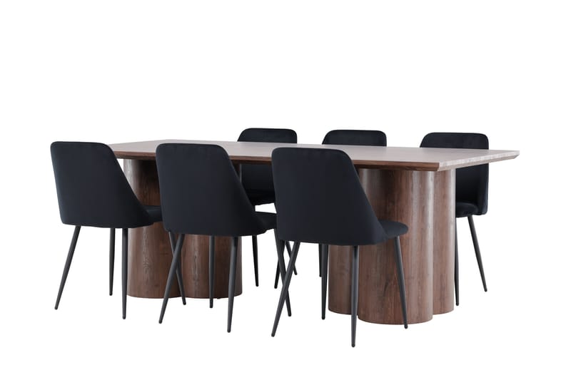 Olivia Matgrupp 210 cm Rektangulär med 6 Night stolar - Mocca/Svart - Möbler - Matplats - Matgrupp & matbord med stolar