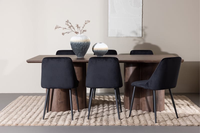 Olivia Matgrupp 210 cm Rektangulär med 6 Night stolar - Mocca/Svart - Möbler - Matplats - Matgrupp & matbord med stolar