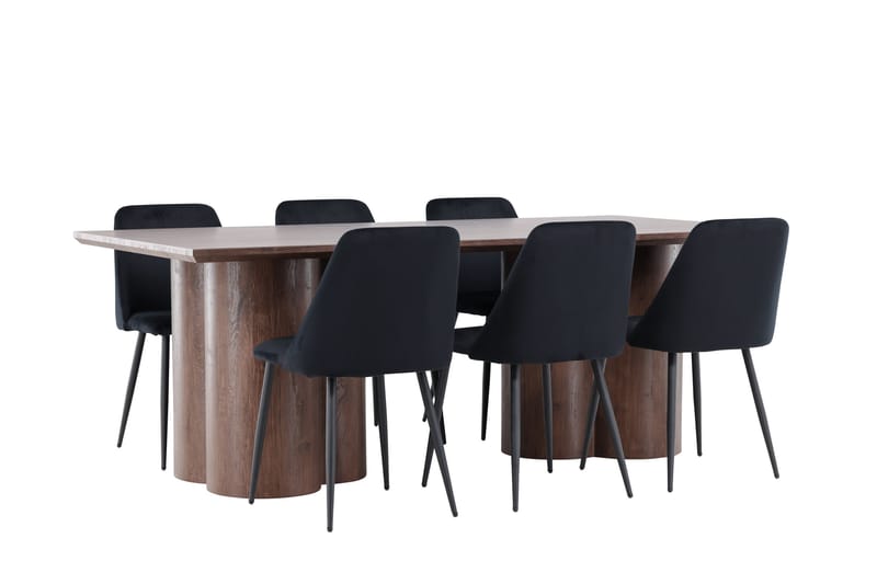 Olivia Matgrupp 210 cm Rektangulär med 6 Night stolar - Mocca/Svart - Möbler - Matplats - Matgrupp & matbord med stolar