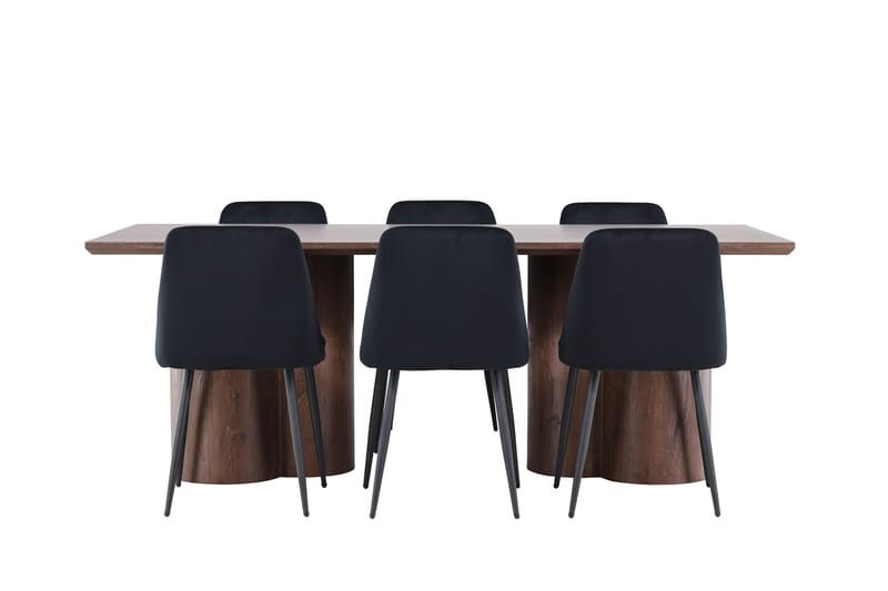 Olivia Matgrupp 210 cm Rektangulär med 6 Night stolar - Mocca/Svart - Möbler - Matplats - Matgrupp & matbord med stolar