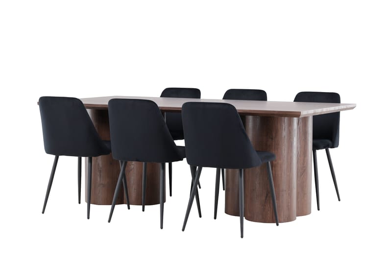 Olivia Matgrupp 210 cm Rektangulär med 6 Night stolar - Mocca/Svart - Möbler - Matplats - Matgrupp & matbord med stolar