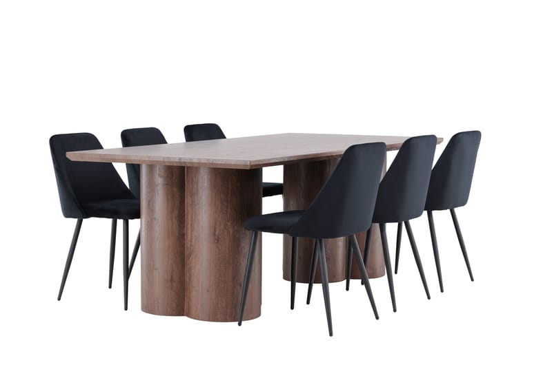 Olivia Matgrupp 210 cm Rektangulär med 6 Night stolar - Mocca/Svart - Möbler - Matplats - Matgrupp & matbord med stolar