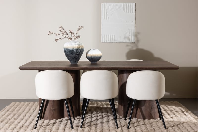 Olivia Matgrupp 210 cm Rektangulär med 6 Velvet stolar - Mocca/Beige - Möbler - Matplats - Matgrupp & matbord med stolar