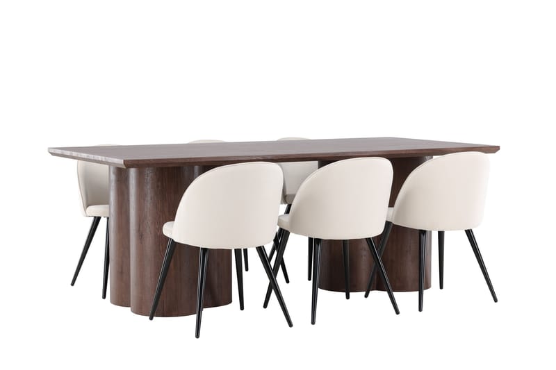 Olivia Matgrupp 210 cm Rektangulär med 6 Velvet stolar - Mocca/Beige - Möbler - Matplats - Matgrupp & matbord med stolar