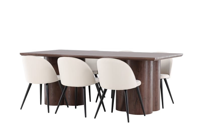 Olivia Matgrupp 210 cm Rektangulär med 6 Velvet stolar - Mocca/Beige - Möbler - Matplats - Matgrupp & matbord med stolar