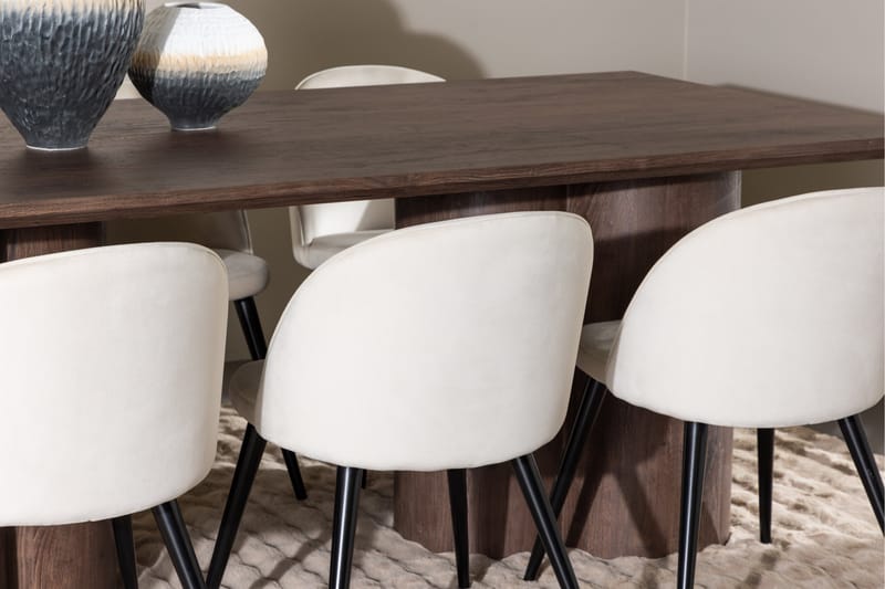 Olivia Matgrupp 210 cm Rektangulär med 6 Velvet stolar - Mocca/Beige - Möbler - Matplats - Matgrupp & matbord med stolar