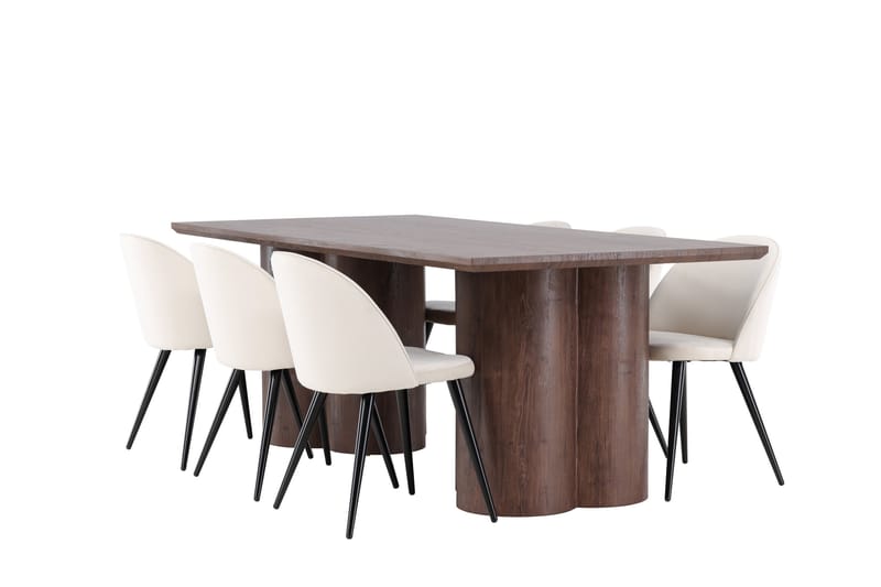 Olivia Matgrupp 210 cm Rektangulär med 6 Velvet stolar - Mocca/Beige - Möbler - Matplats - Matgrupp & matbord med stolar