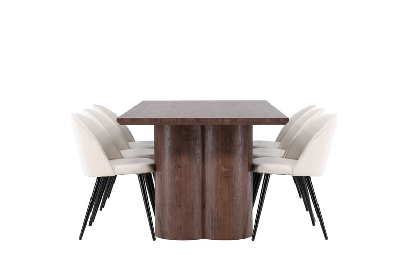 Olivia Matgrupp 210 cm Rektangulär med 6 Velvet stolar - Mocca/Beige - Möbler - Matplats - Matgrupp & matbord med stolar