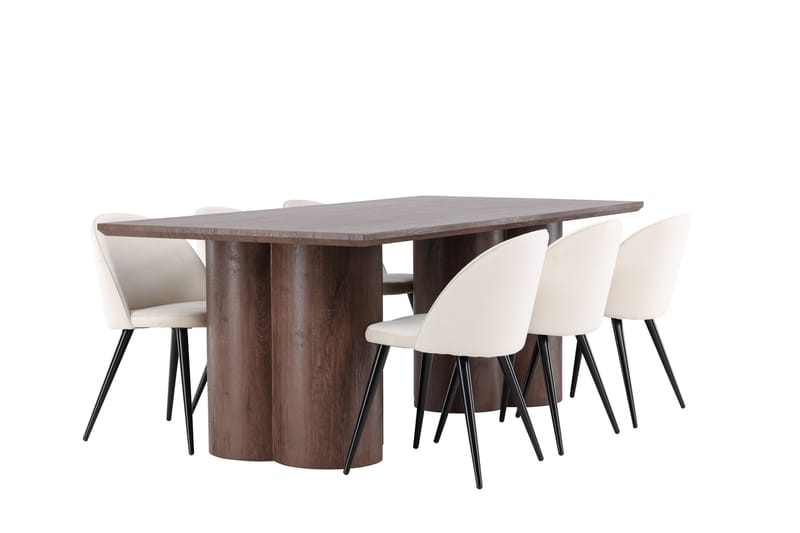 Olivia Matgrupp 210 cm Rektangulär med 6 Velvet stolar - Mocca/Beige - Möbler - Matplats - Matgrupp & matbord med stolar