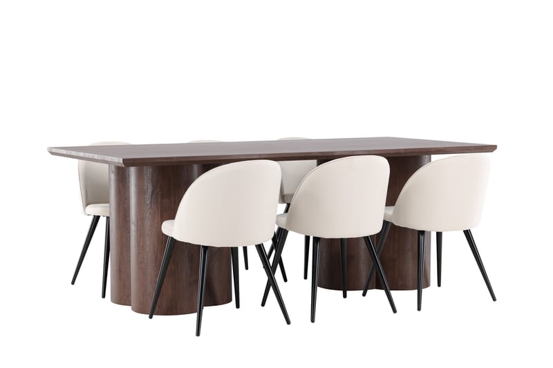 Olivia Matgrupp 210 cm Rektangulär med 6 Velvet stolar - Mocca/Beige - Möbler - Matplats - Matgrupp & matbord med stolar